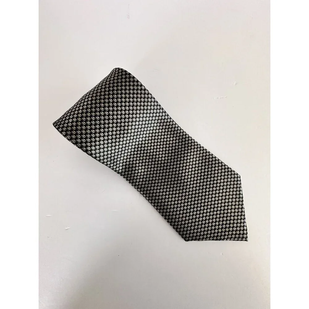 Gold‎ City Men's Neck Tie Black Platinum Geometric 100% Hand Made Silk